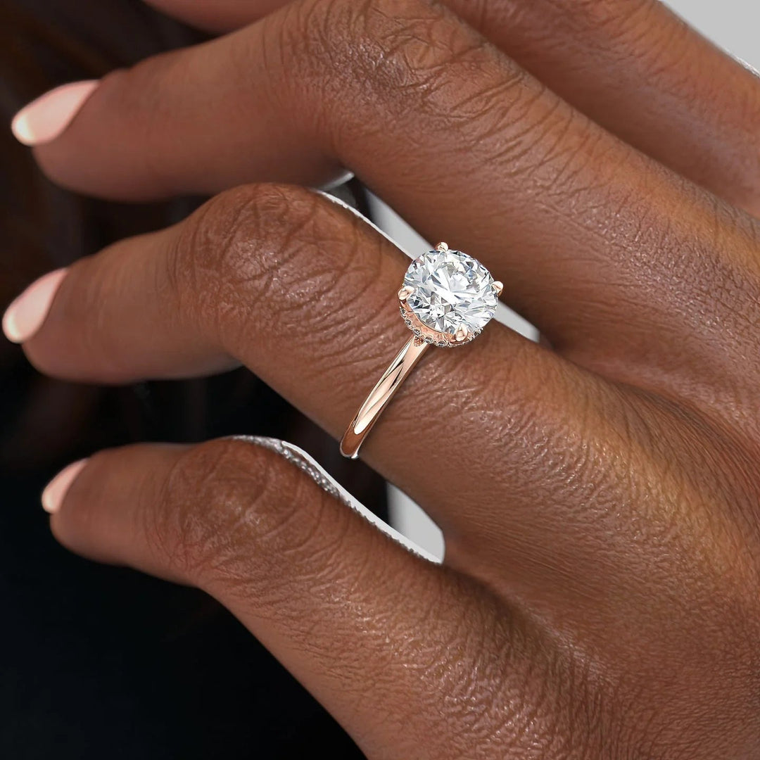 The April Set With Round Solitaire Moissanite#material_14k-rose