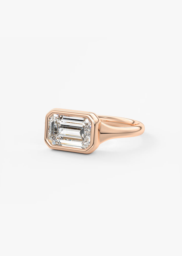 The Aurelia Horizon Chunky East West Bezel Set Emerald Engagement Ring#material_rose