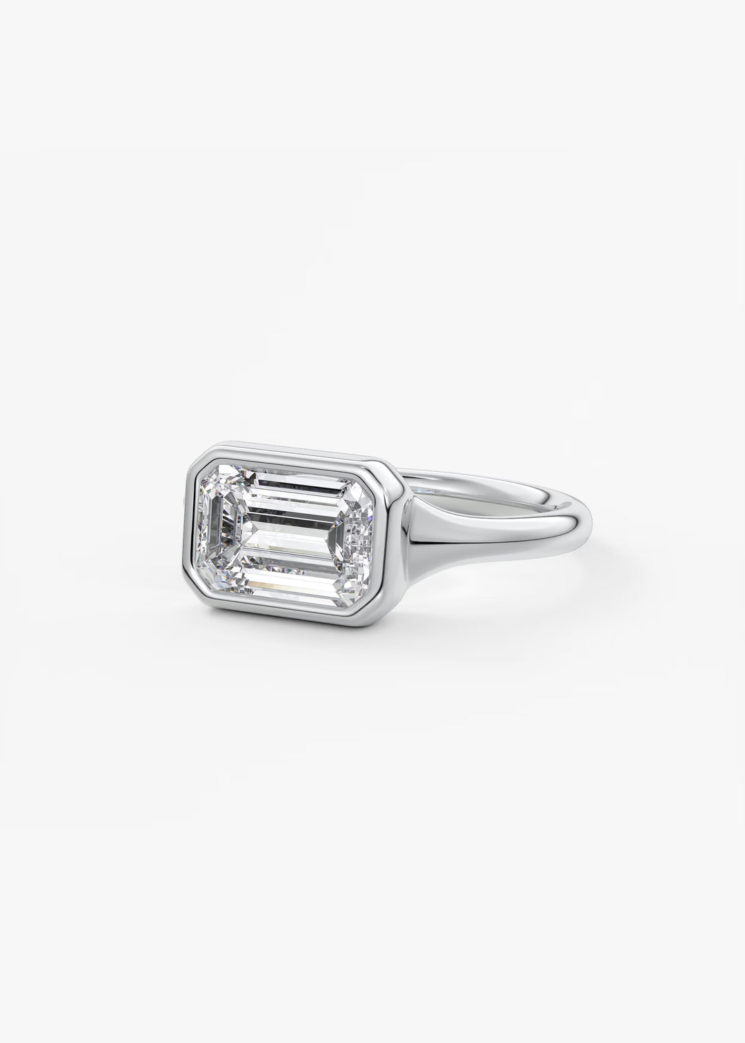 The Aurelia Horizon Chunky East West Bezel Set Emerald Engagement Ring#material_white