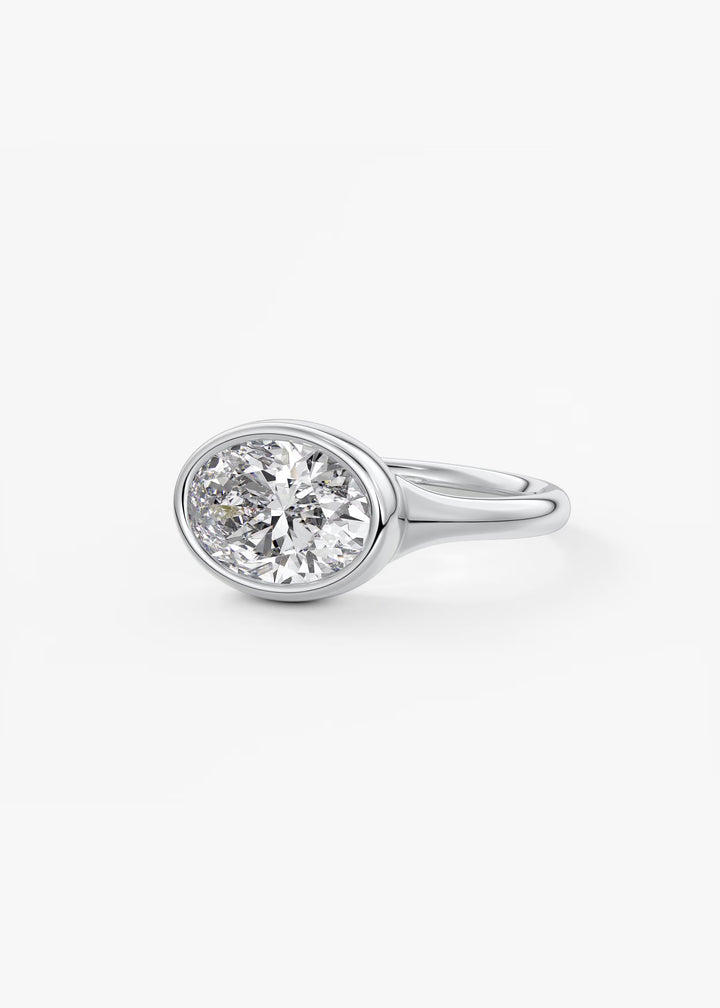 The Aurelia Horizon Chunky Bezel Set East West Oval Engagement Ring#material_white