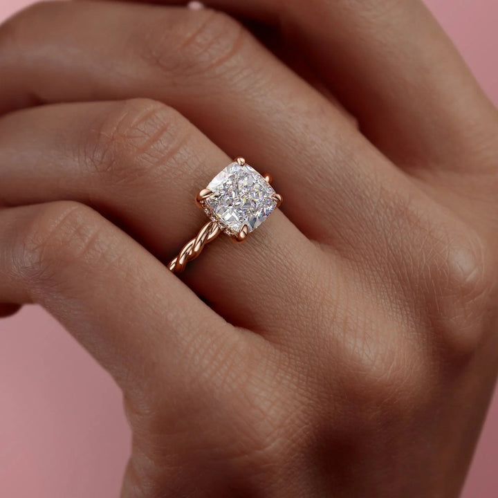 The Autumn Set With Cushion Solitaire Lab Diamond 3 Carat 14K Rose#material_14k-rose