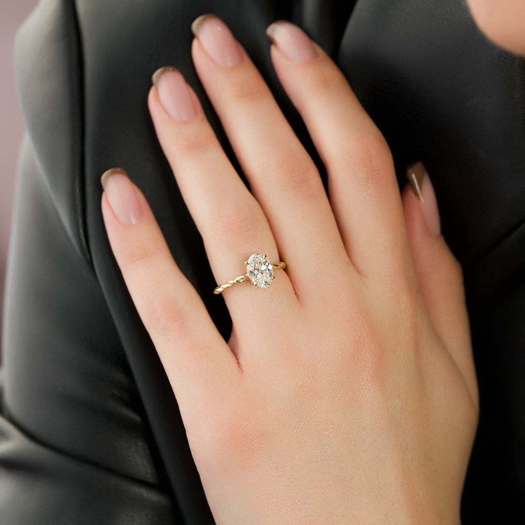 The Autumn Set With Oval Solitaire Lab Diamond 3 Carat 14K Gold#material_14k-gold