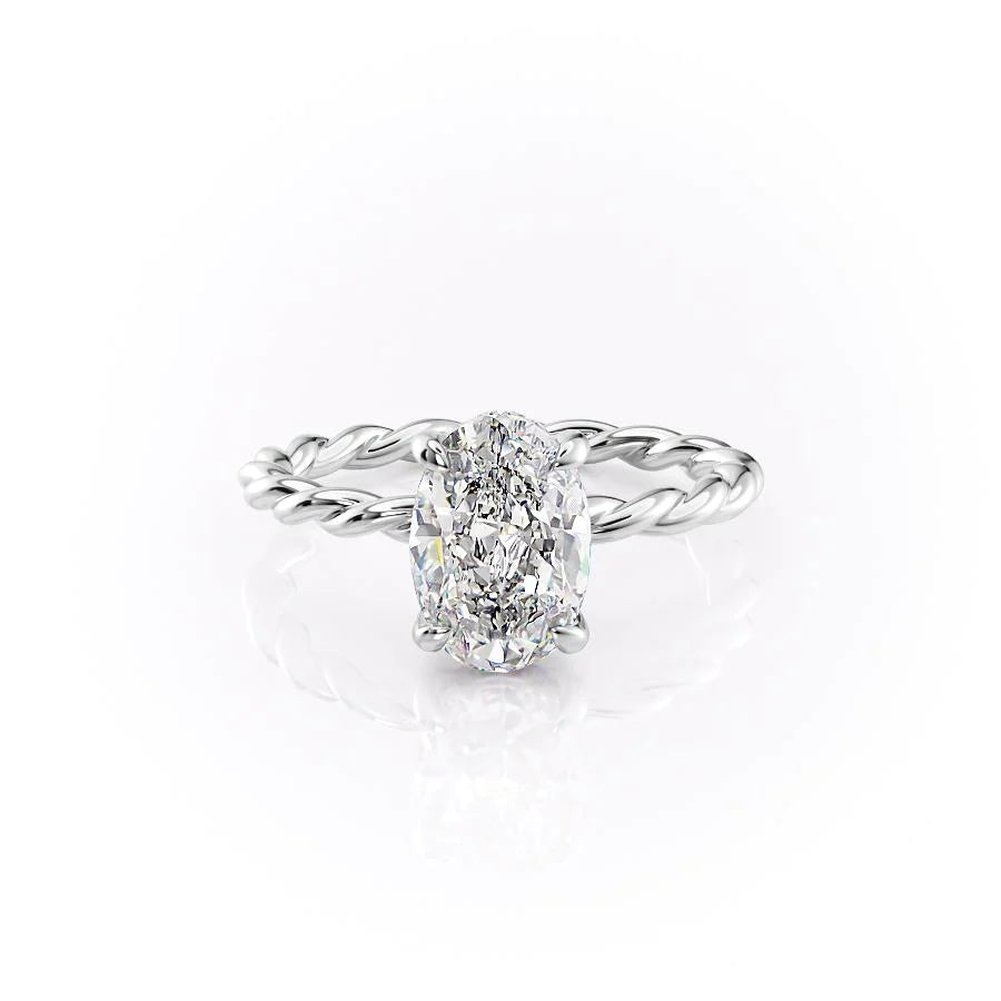 The Autumn Set With Oval Solitaire Lab Diamond 1 Carat 14K White#material_14k-white