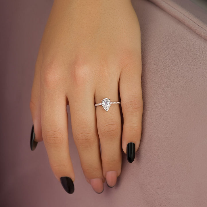 The Ayden Pear Lab Diamond Moissanite Engagement Ring *Shown with 1 ct #material_rose