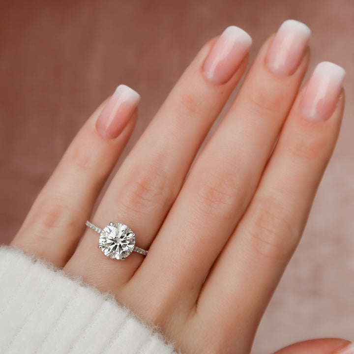 The Ayden Round Lab Diamond Moissanite Engagement Ring *Shown with 3 ct #material_white