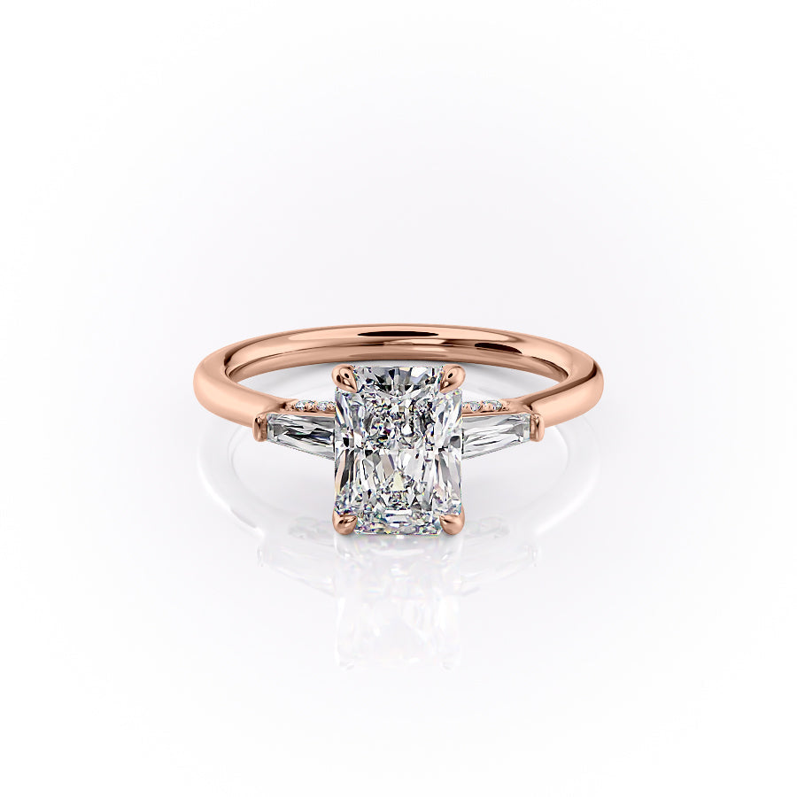 The Baguettes Macy Set With A Radiant Three Stone Lab Diamond 1 Carat 14K Rose#material_14k-rose