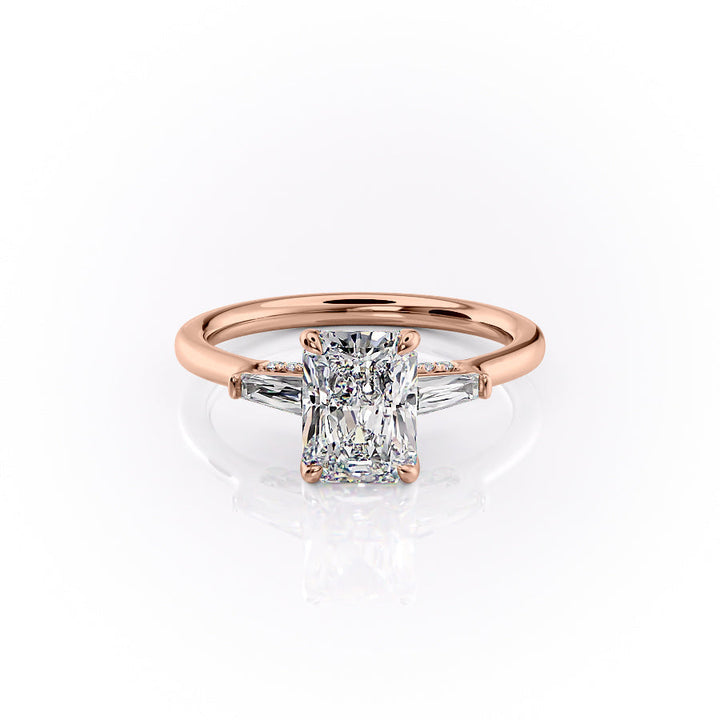 The Baguettes Macy Set With A Radiant Three Stone Lab Diamond 1 Carat 14K Rose#material_14k-rose