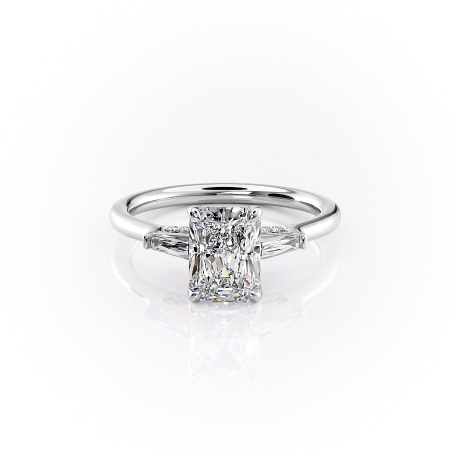 The Baguettes Macy Set With A Radiant Three Stone Lab Diamond 1 Carat 18K White#material_18k-white