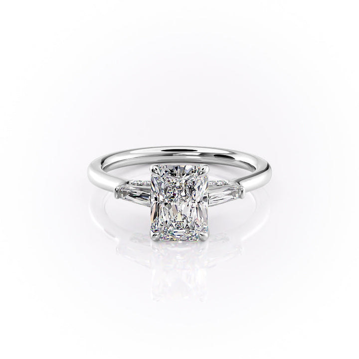 The Baguettes Macy Set With A Radiant Three Stone Lab Diamond 1 Carat 18K White#material_18k-white