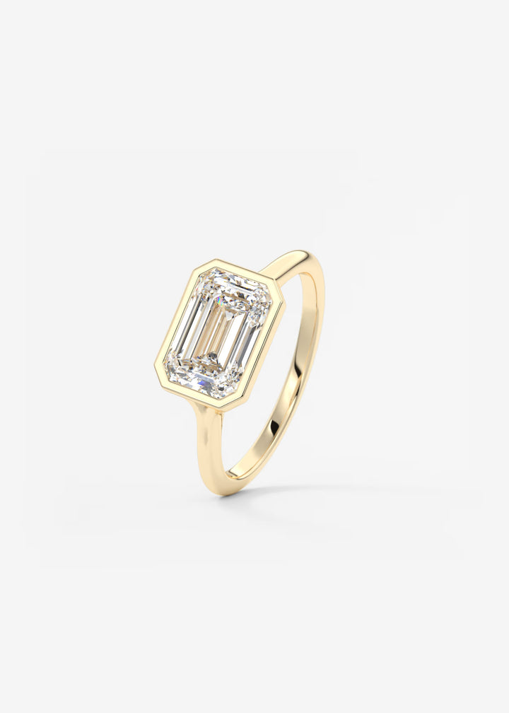 The Blanche Horizon Modern East West Emerald Cut Bezel Set Engagement Ring#material_gold