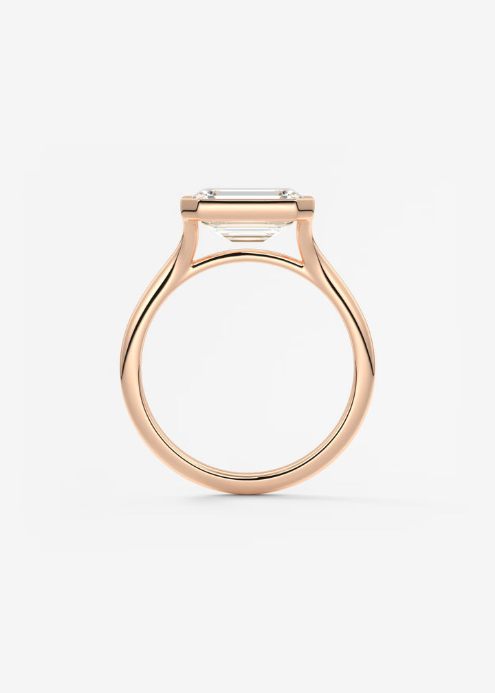 The Blanche Horizon Modern East West Emerald Cut Bezel Set Engagement Ring#material_rose
