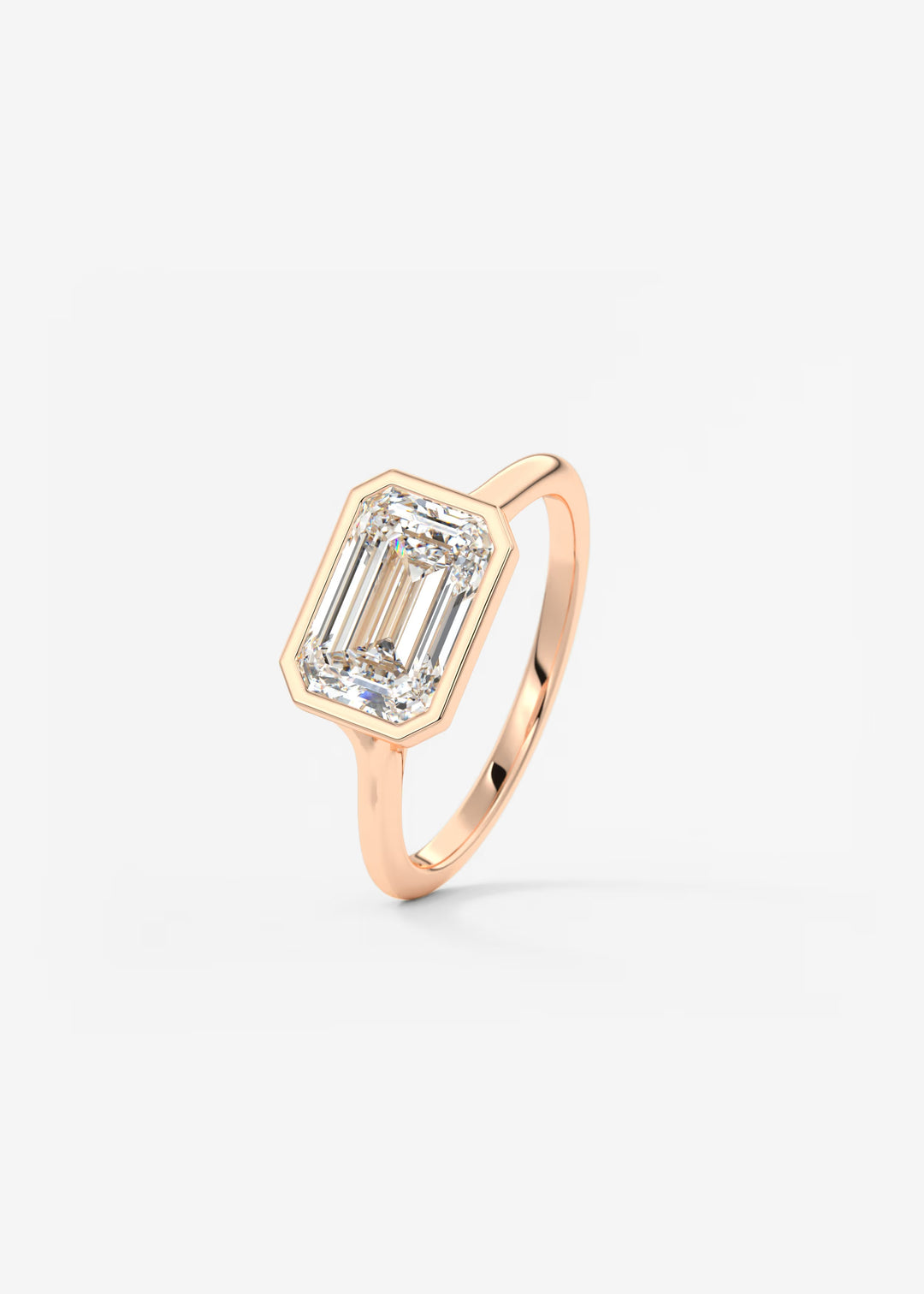 The Blanche Horizon Modern East West Emerald Cut Bezel Set Engagement Ring#material_rose