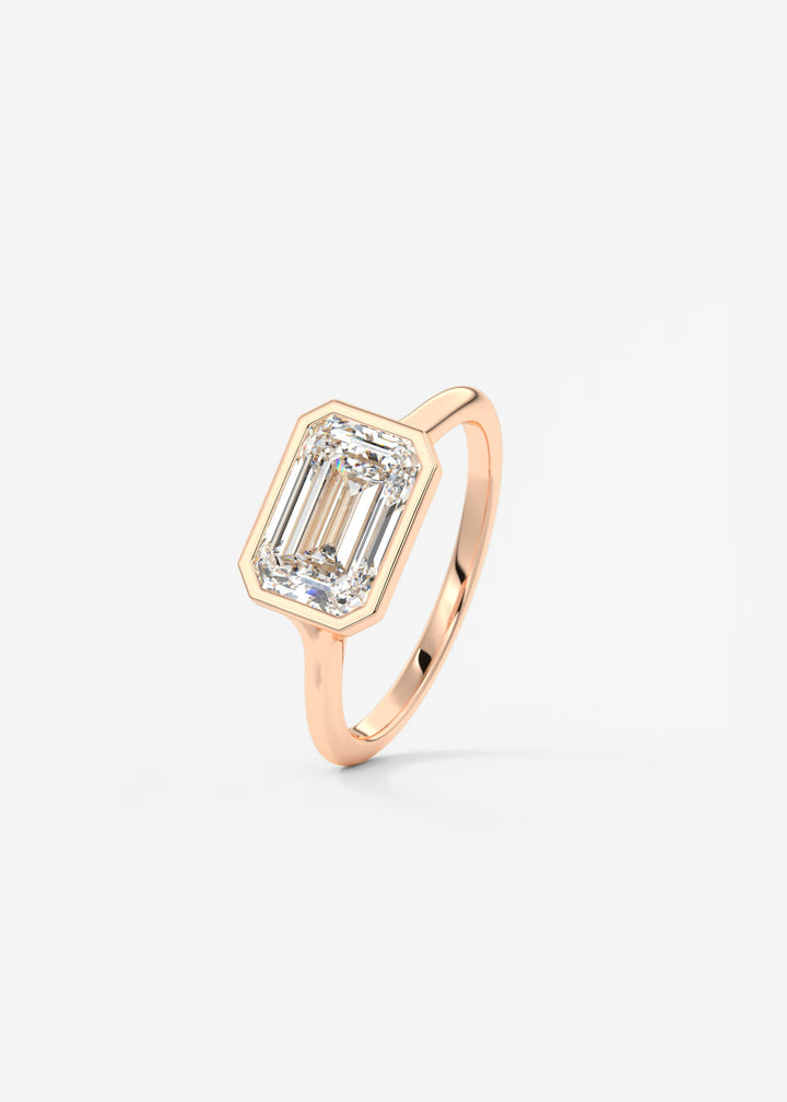The Blanche Horizon Modern East West Emerald Cut Bezel Set Engagement Ring#material_rose
