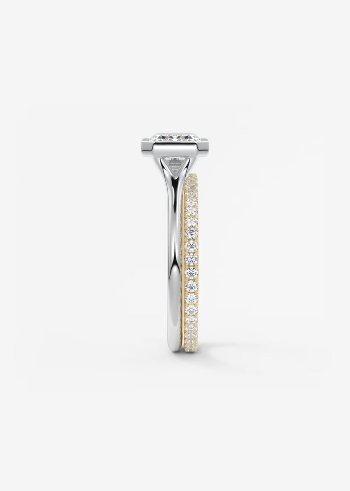 The Blanche Horizon Modern East West Emerald Cut Bezel Set Engagement Ring#material_white