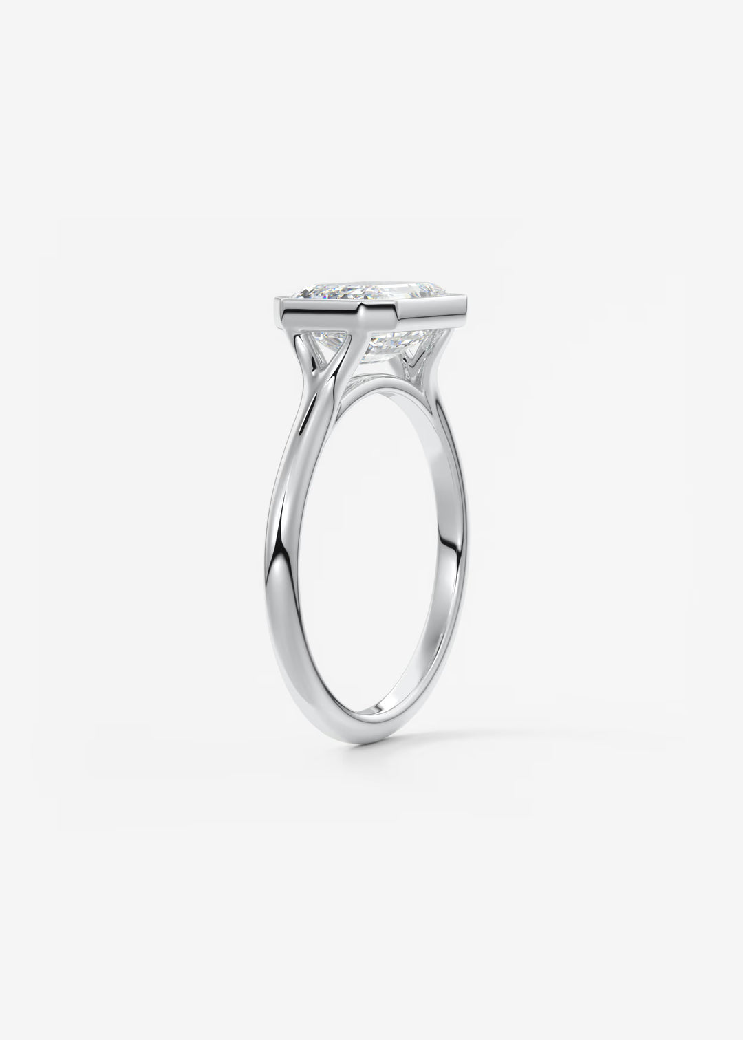 The Blanche Horizon Modern East West Emerald Cut Bezel Set Engagement Ring#material_white