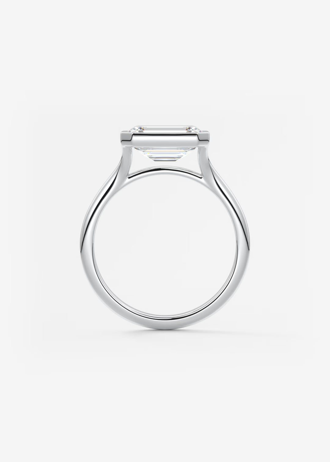 The Blanche Horizon Modern East West Emerald Cut Bezel Set Engagement Ring#material_white