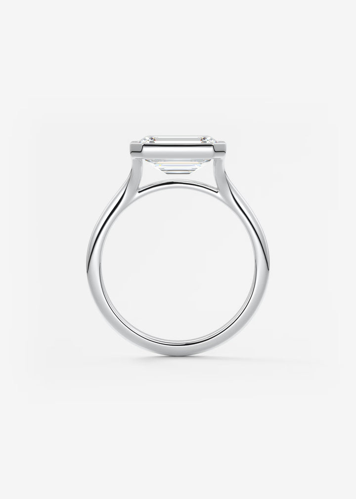 The Blanche Horizon Modern East West Emerald Cut Bezel Set Engagement Ring#material_white