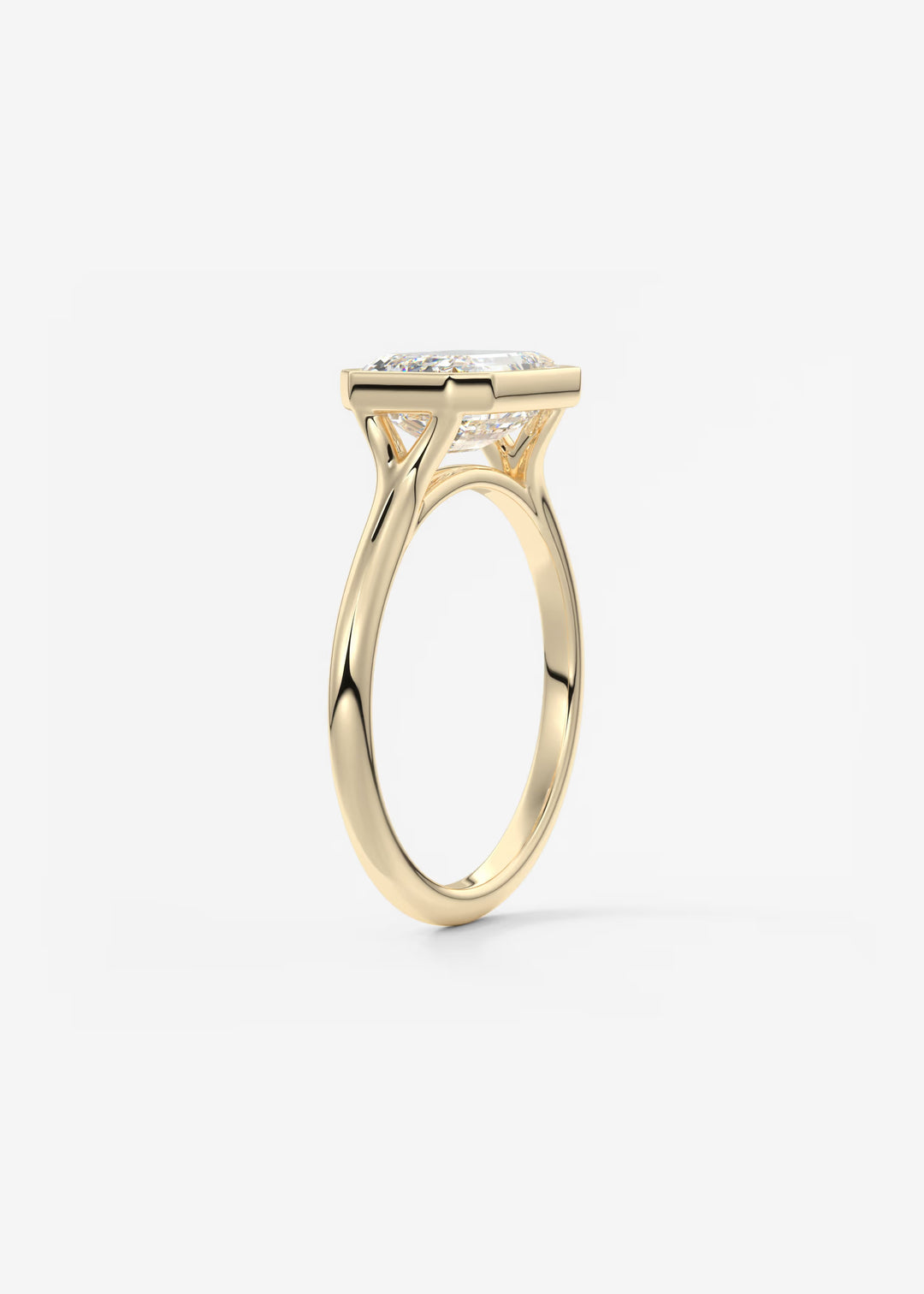 The Blanche Horizon Modern East West Emerald Cut Bezel Set Engagement Ring#material_gold