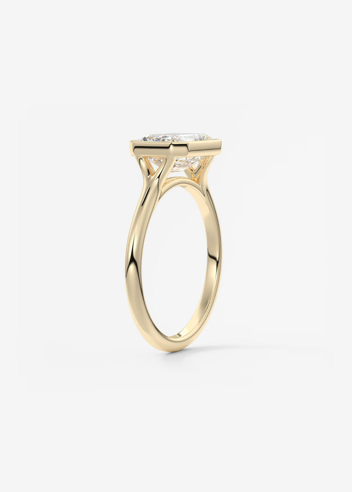 The Blanche Horizon Modern East West Emerald Cut Bezel Set Engagement Ring#material_gold