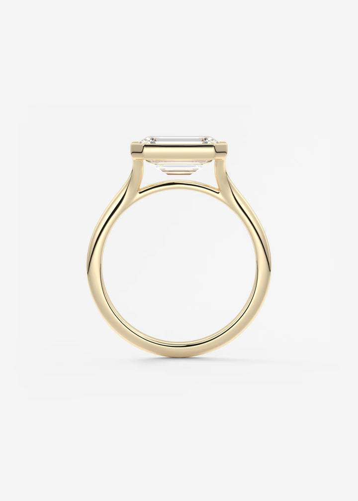 The Blanche Horizon Modern East West Emerald Cut Bezel Set Engagement Ring#material_gold