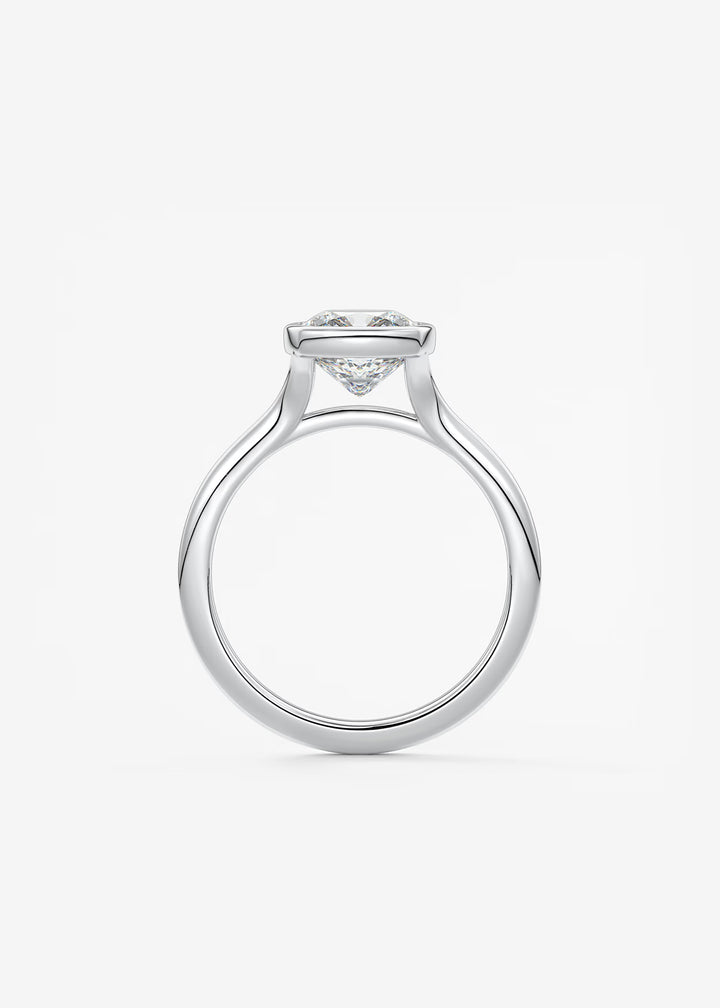 The Blanche Modern Cushion Cut Bezel Set Engagement Ring#material_white