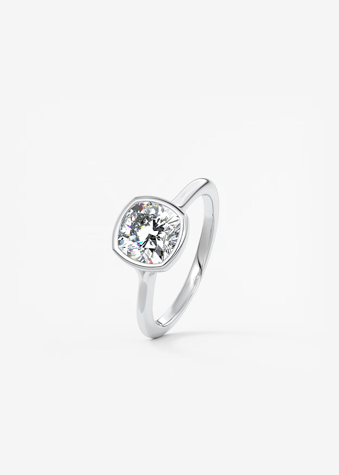 The Blanche Modern Cushion Cut Bezel Set Engagement Ring#material_white