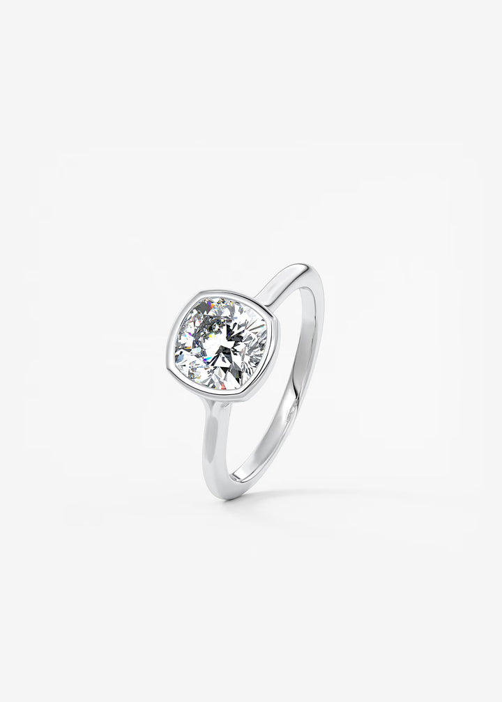 The Blanche Modern Cushion Cut Bezel Set Engagement Ring#material_white