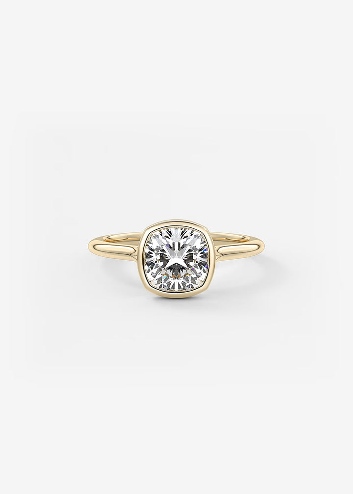 The Blanche Modern Cushion Cut Bezel Set Engagement Ring#material_gold
