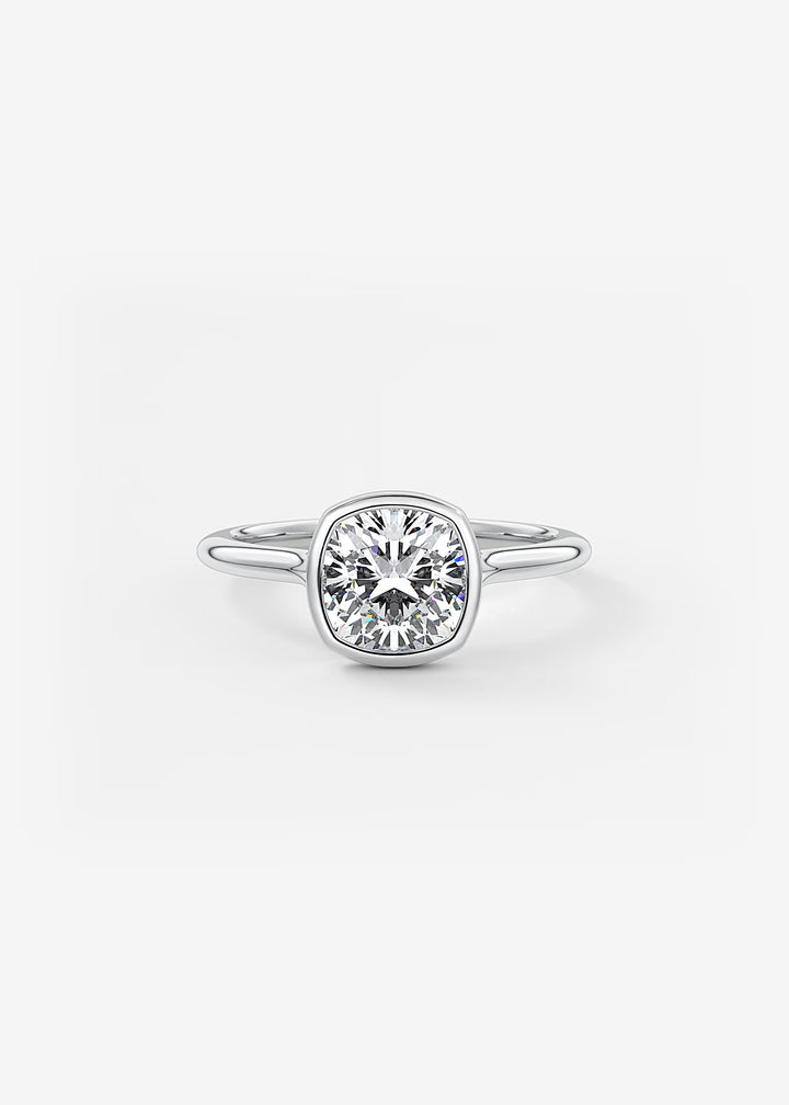 The Blanche Modern Cushion Cut Bezel Set Engagement Ring#material_white
