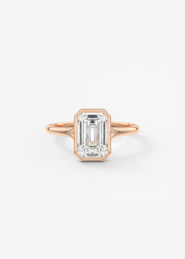 The Blanche Modern Emerald Cut Bezel Set Engagement Ring#material_rose