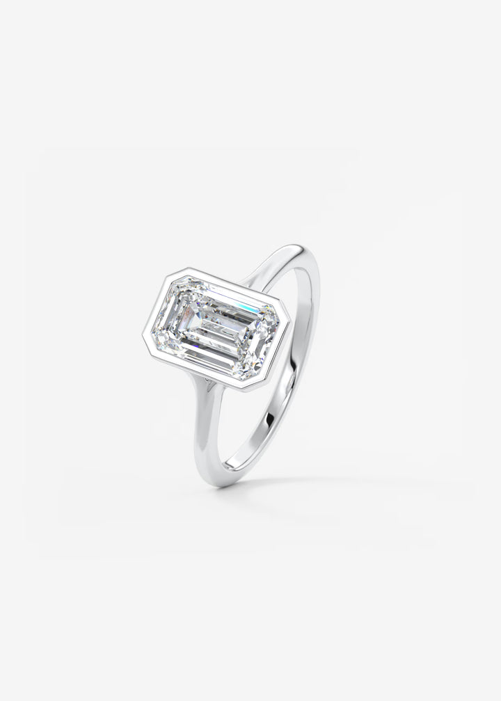 The Blanche Modern Emerald Bezel Set Engagement Ring#material_white