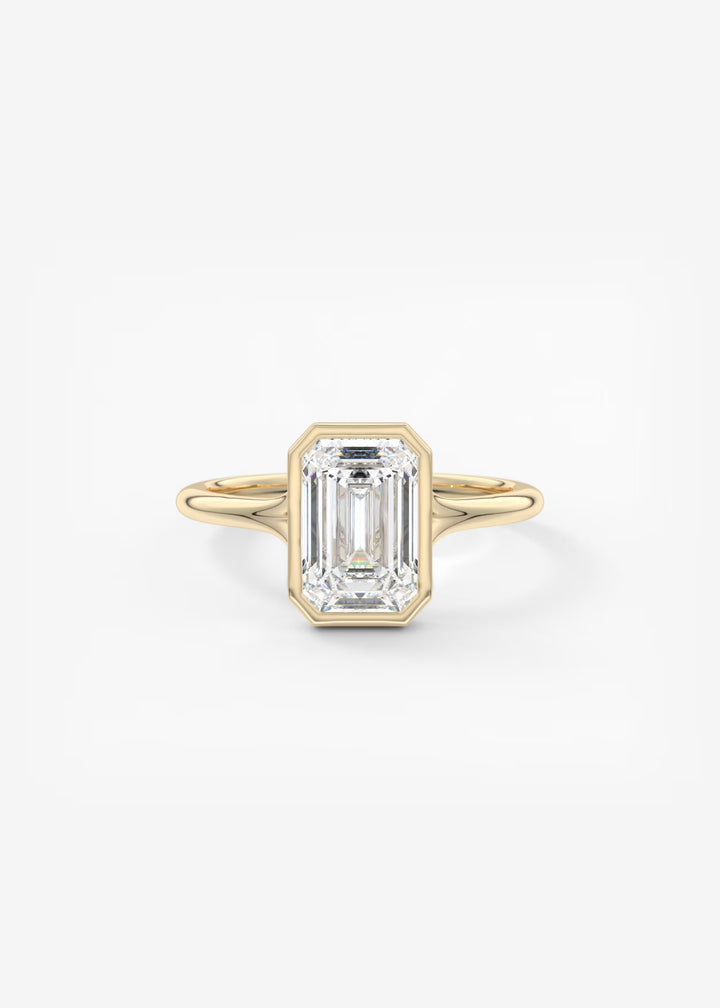 The Blanche Modern Emerald Cut Bezel Set Engagement Ring#material_gold
