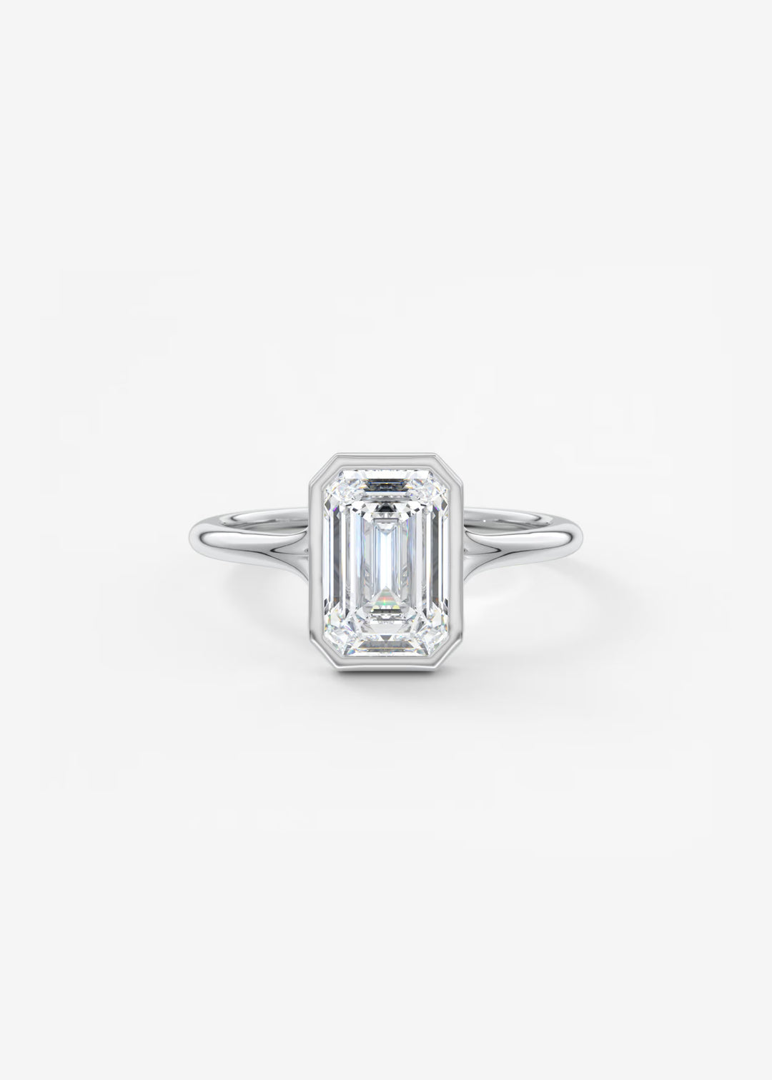 The Blanche Modern Emerald Cut Bezel Set Engagement Ring#material_white