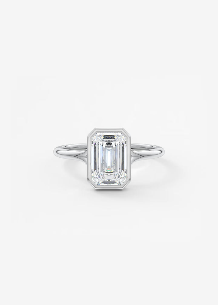 The Blanche Modern Emerald Cut Bezel Set Engagement Ring#material_white