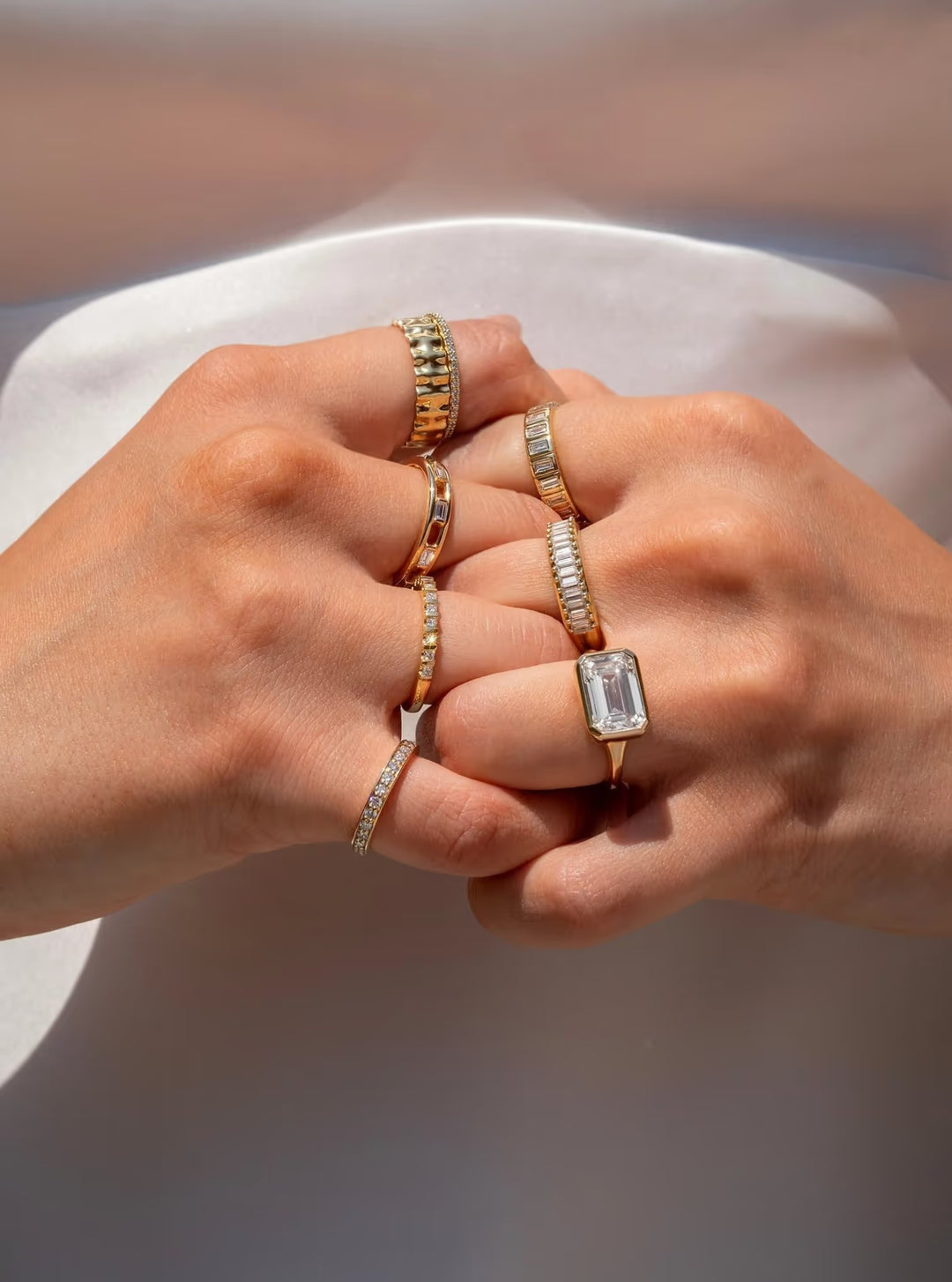The Aurelia Horizon Chunky East West Bezel Set Emerald Engagement Ring#material_gold