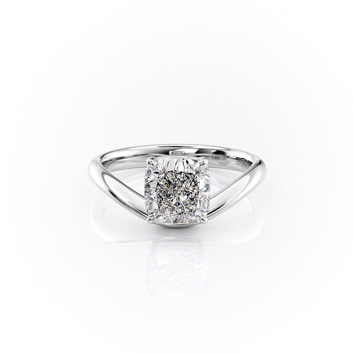 The Brooklyn Set With Cushion Solitaire Lab Diamond 1 Carat 14K White#material_14k-white