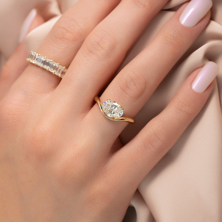 The Brooklyn Oval Lab Diamond Moissanite Engagement Ring *Shown with 1.5 ct *East West/Double Prongs #material_gold