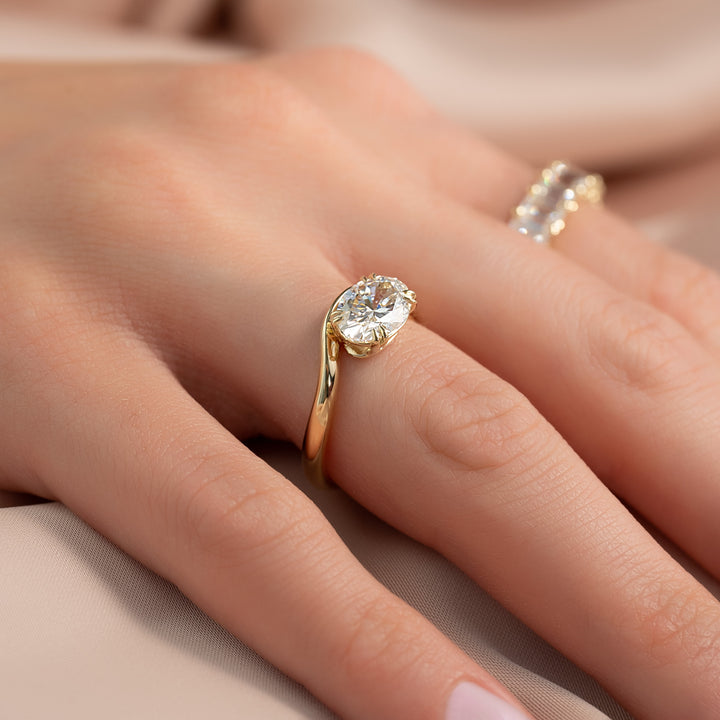 The Brooklyn Oval Lab Diamond Moissanite Engagement Ring *Shown with 1.5 ct *East West/Double Prongs #material_gold