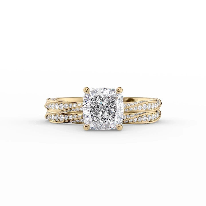 The Cadence Set With Cushion Pave Moissanite#material_14k-gold