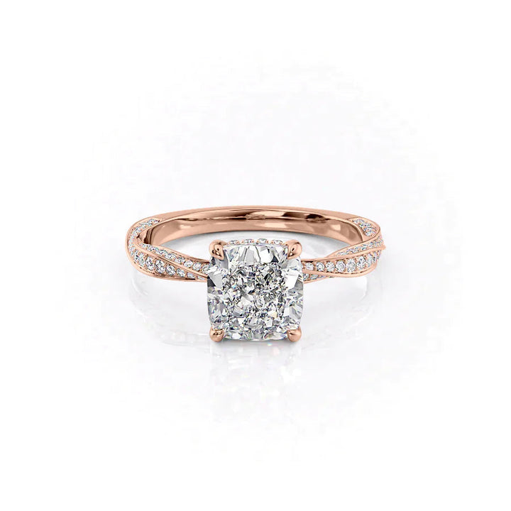 The Cadence Set With Cushion Pave Lab Diamond 1 Carat 14K Rose#material_14k-rose