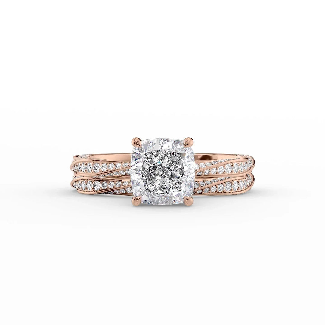 The Cadence Set With Cushion Pave Moissanite#material_14k-rose