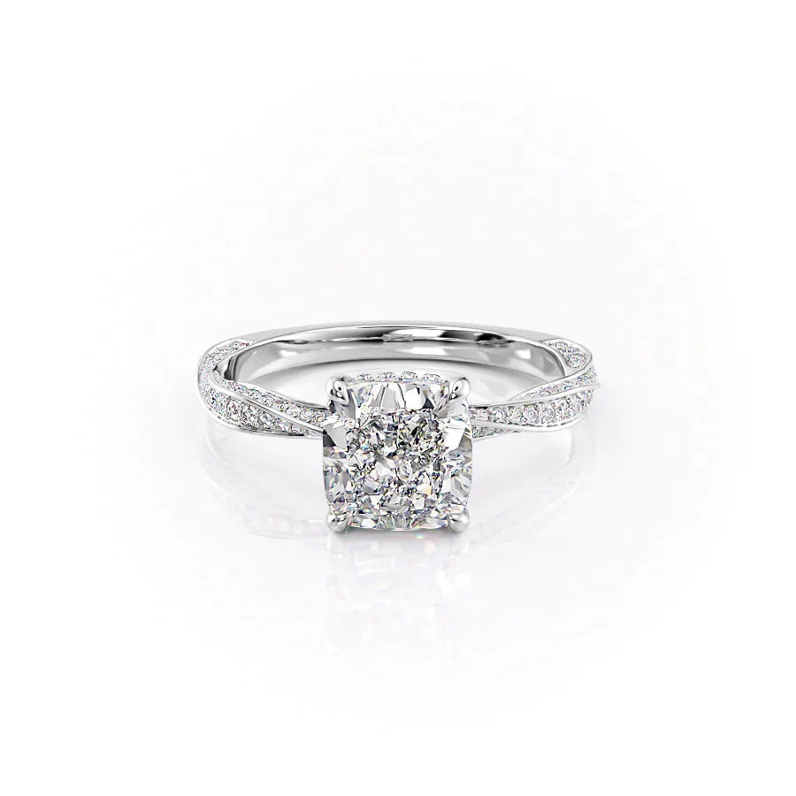 The Cadence Set With Cushion Pave Lab Diamond 1 Carat 14K White#material_14k-white