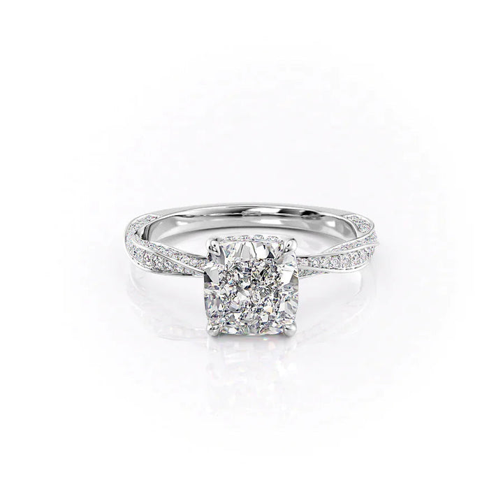 The Cadence Set With Cushion Pave Lab Diamond 1 Carat 14K White#material_14k-white