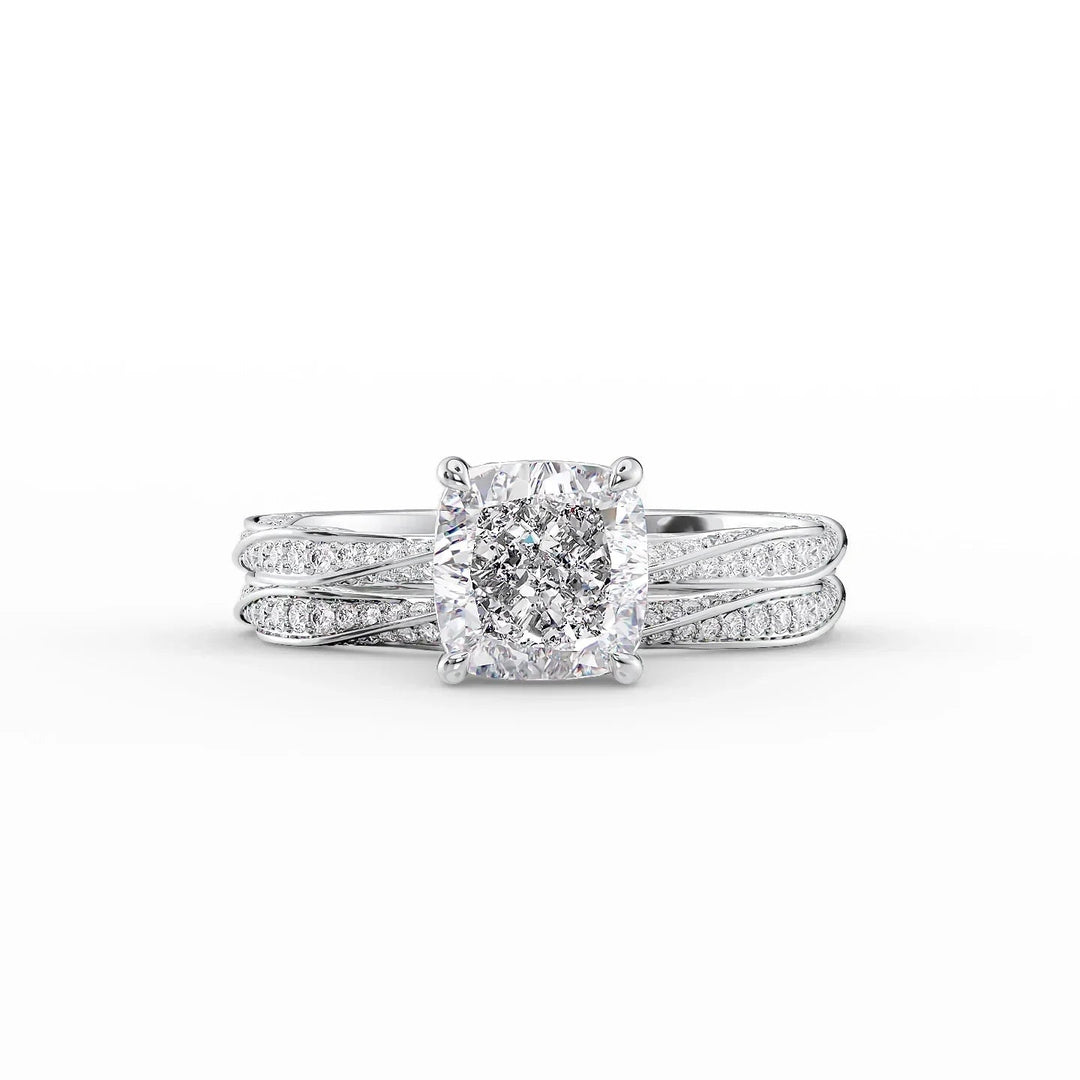 The Cadence Set With Cushion Pave Lab Diamond 2 Carat 14K White#material_14k-white