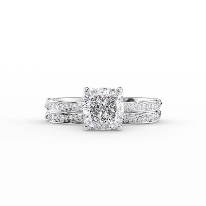 The Cadence Set With Cushion Pave Moissanite#material_14k-white