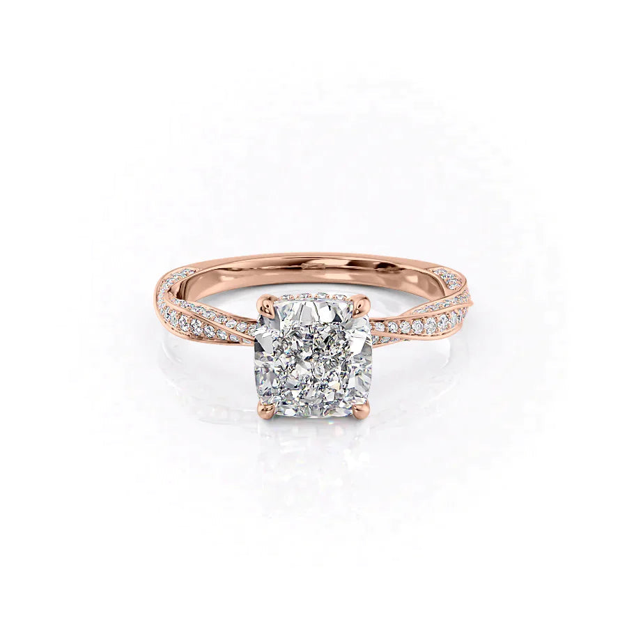 The Cadence Set With Cushion Pave Lab Diamond 1 Carat 18K Rose#material_18k-rose