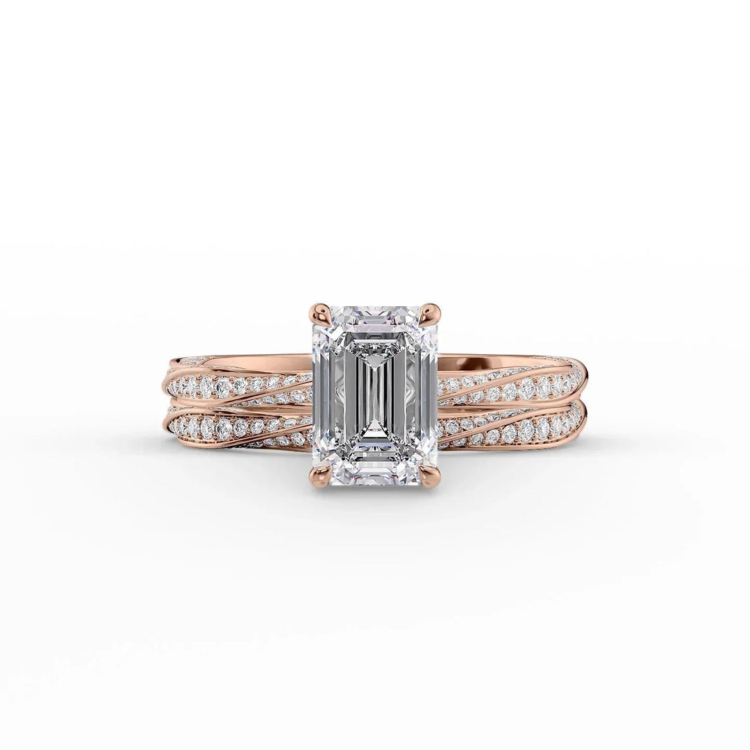 The Cadence Set With Emerald Pave Moissanite#material_14k-rose