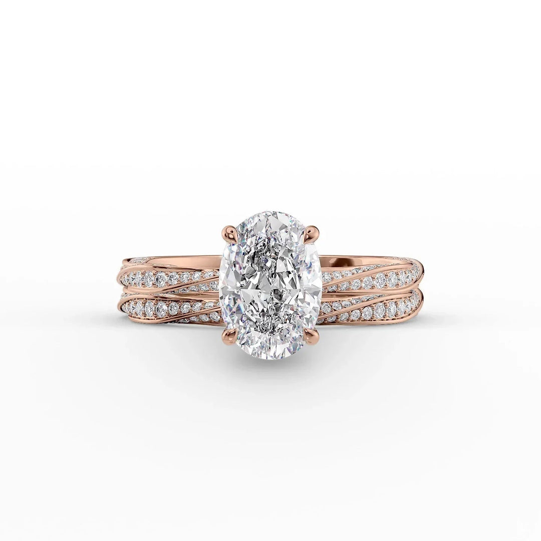 The Cadence Set With Oval Pave Lab Diamond 2 Carat 14K Rose#material_14k-rose