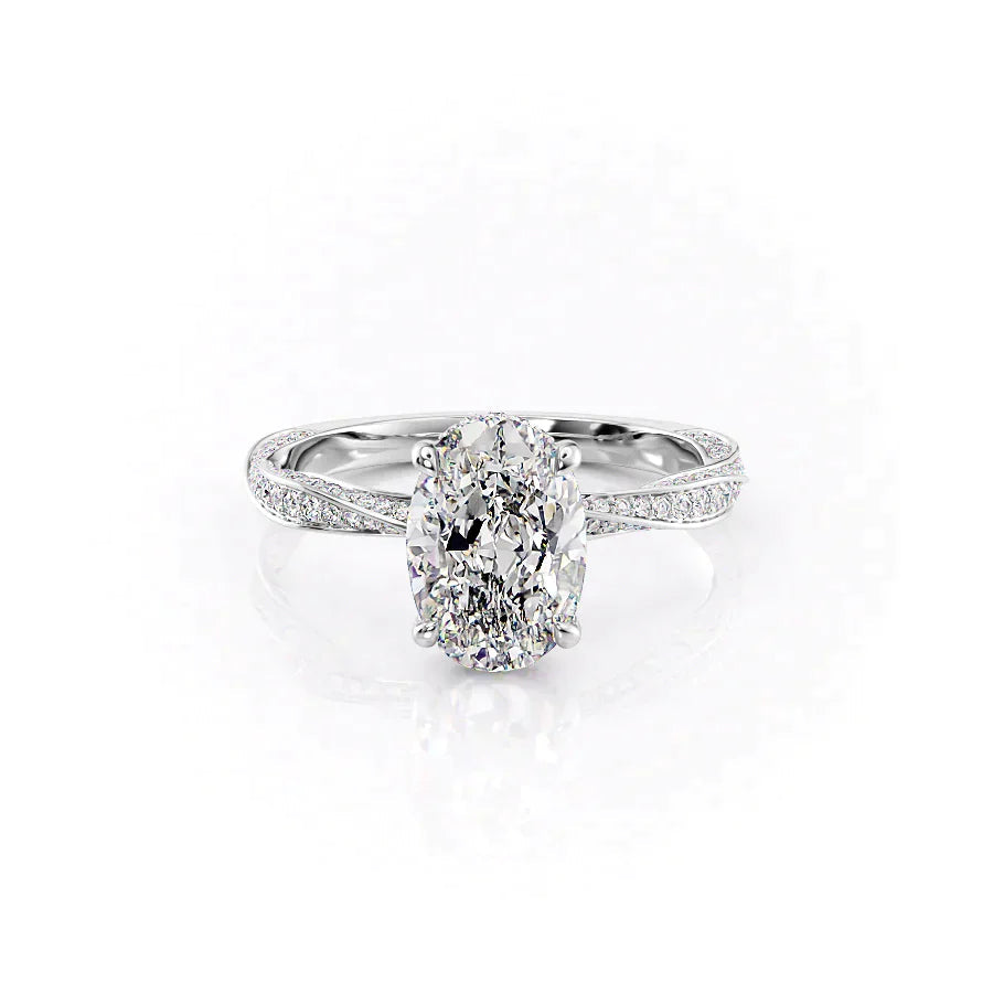 The Cadence Set With Oval Pave Lab Diamond 1 Carat 14K White#material_14k-white