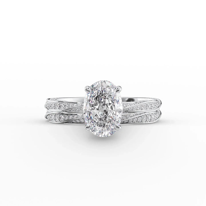 The Cadence Set With Oval Pave Lab Diamond 2 Carat 14K White#material_14k-white